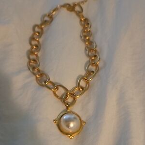 Elegant Gold Chain Necklace with Pearl Pendant 16 " With Extender. Worn Twice